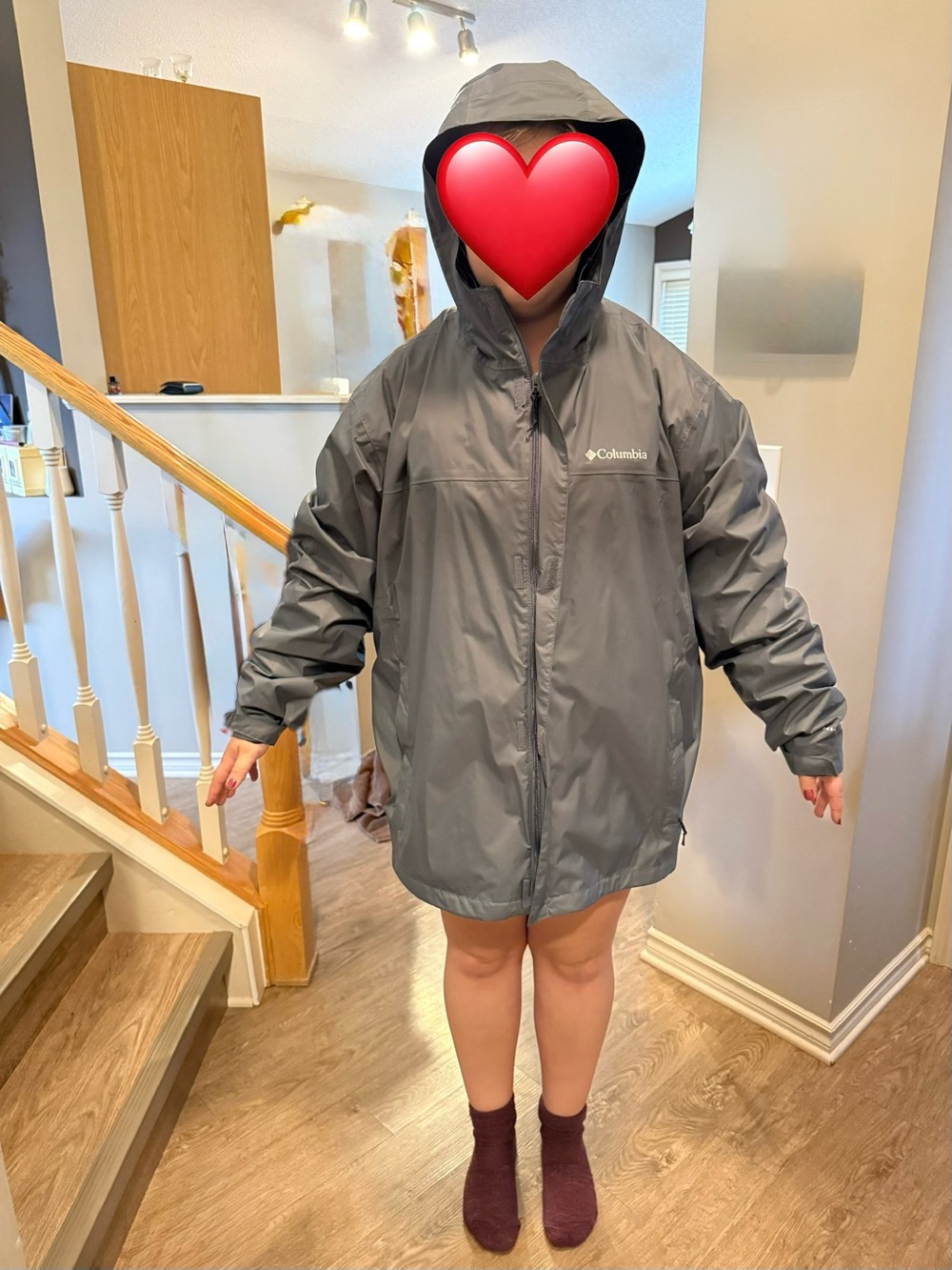 Columbia Gray Hooded Men's Raincoat